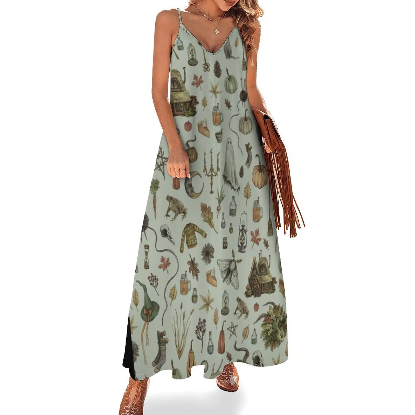 

Зеленое уютное платье Crone без рукавов, женское платье, женское вечернее платье, женское летнее корейское платье 2024