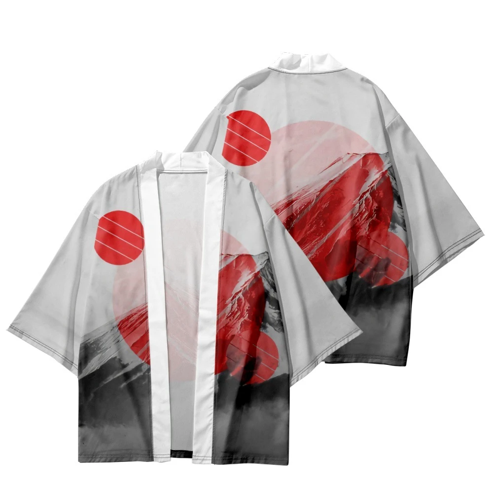 

Fashion Red Sun Asian Clothing Japanese Print Kimono Shirts Men Loose Samurai Cardigan Tops Plus Size 6XL 5XL 4XL