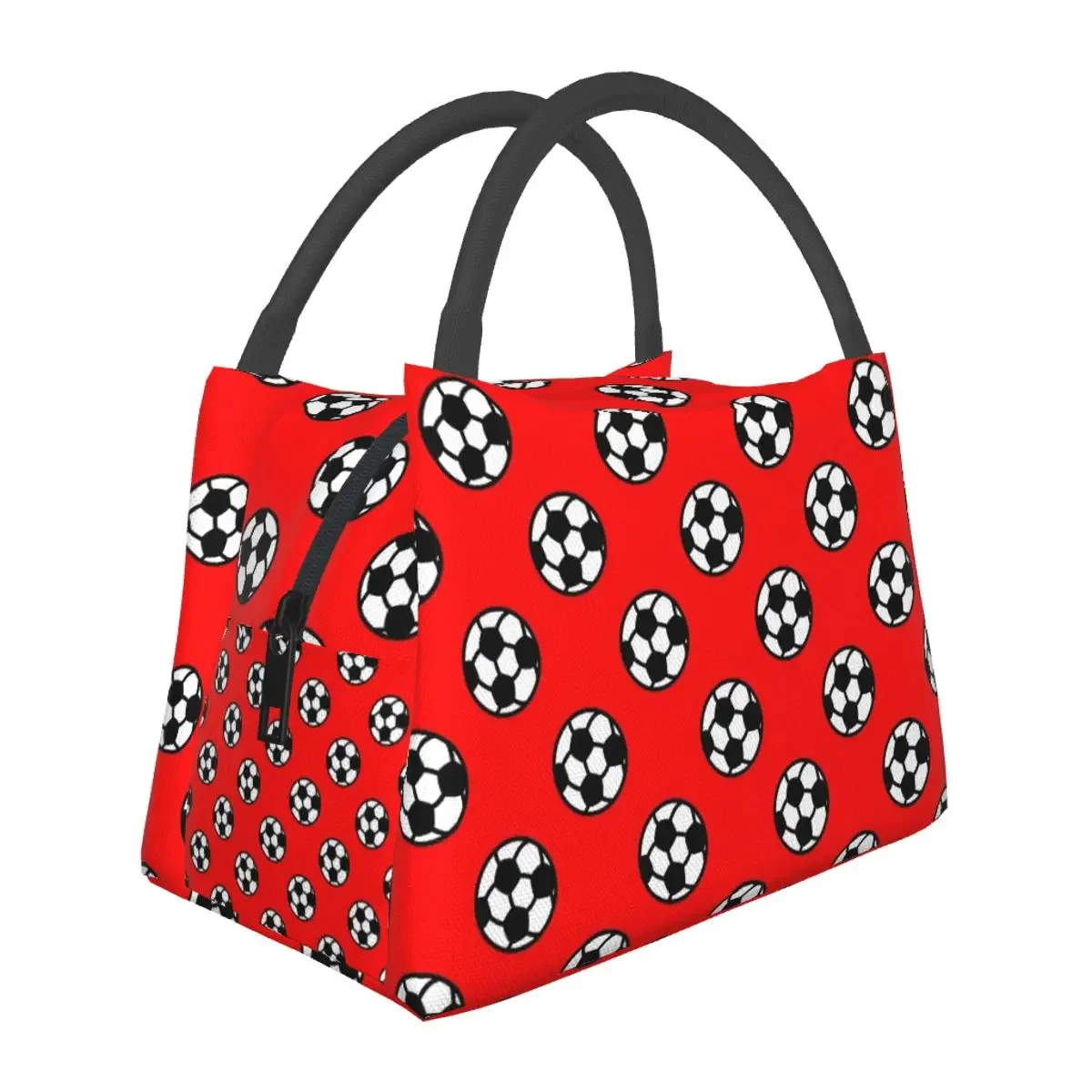 Soccer Ball With Red Background Pattern Lunch Bags Insulated Bento Box Lunch Tote Picnic Bags Cooler Thermal Bag for Woman Kids