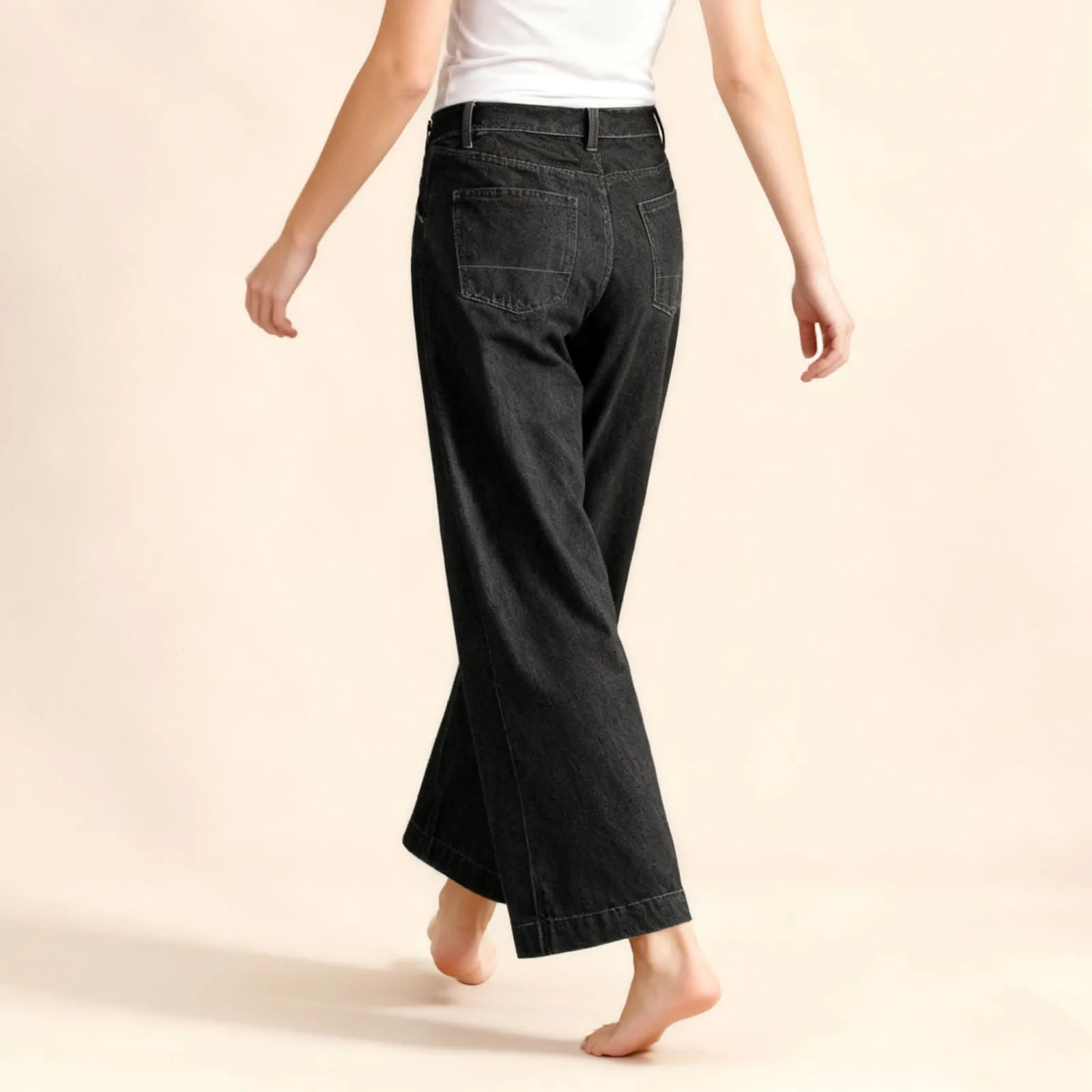 Damskie szerokie jeansy modne, codzienne, jednolite, luźne, o średnim stanie, spodnie dżinsowe z kieszeniami.