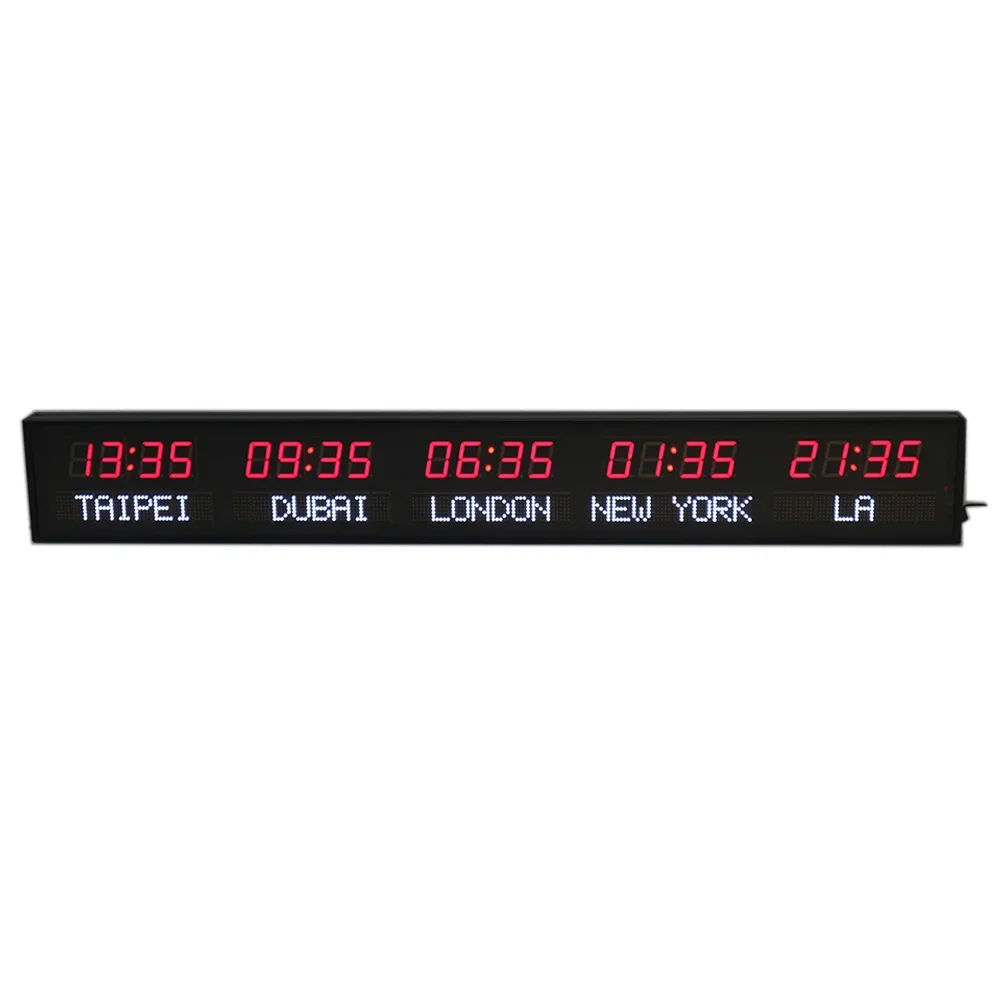 Large digital alpha-numeric led clock  world time zone