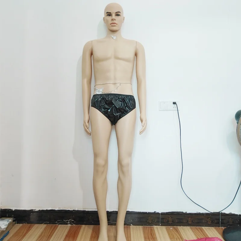 

Sexy Men Black Bright EPU Ultra-thin Soft Plastic Underpants Smooth Silent ABDL Fetish Low Waisted Leak Proof Waterproof Briefs