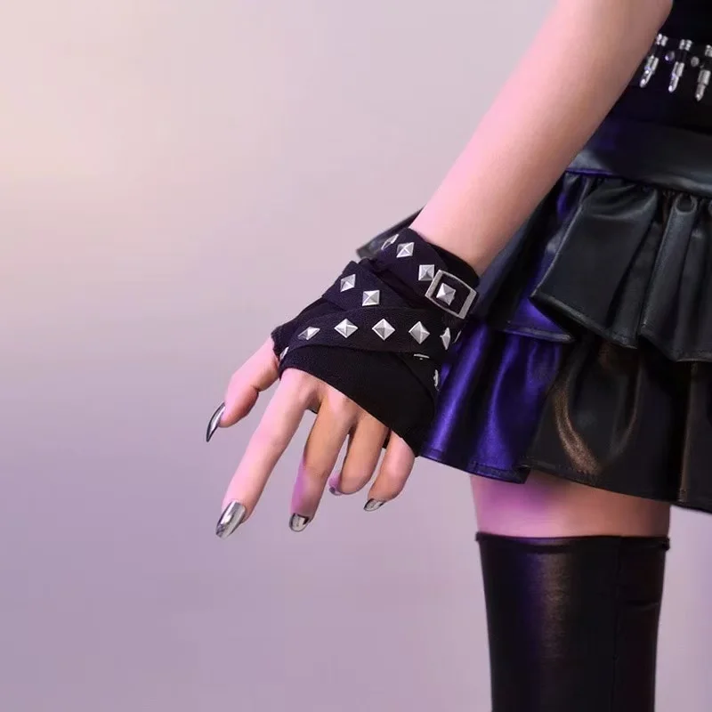 Guantes con remaches de Metal estilo Punk para mujer Y2k estilo gótico Millennium Spice Girls accesorios de Cosplay Cyberpunk protectores de muñeca para hombre