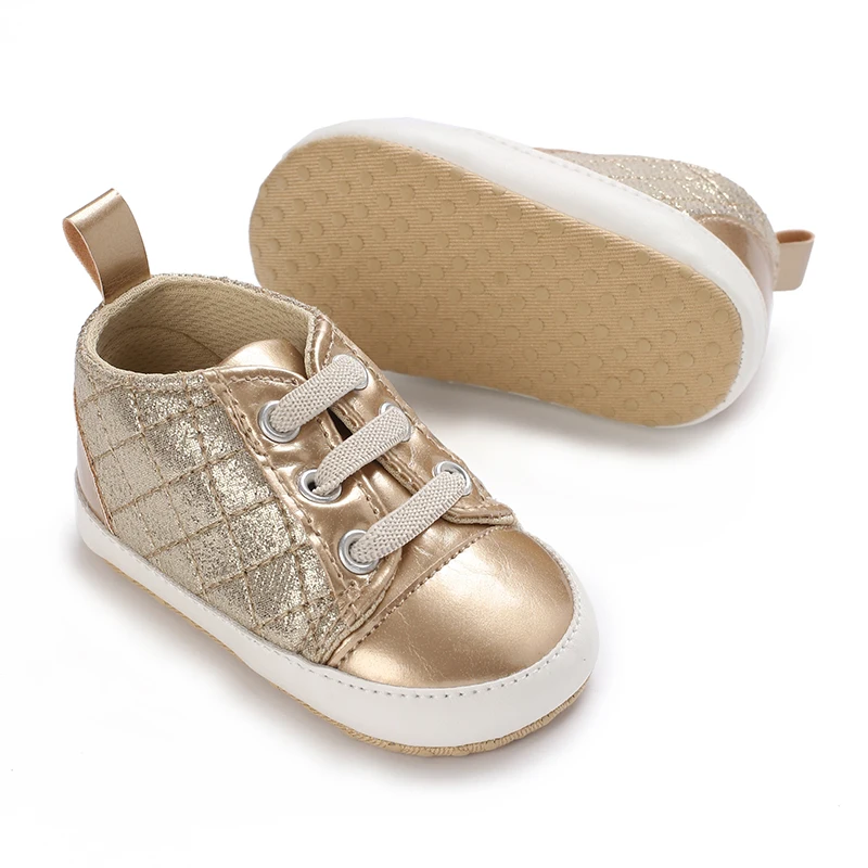 Scarpe da neonato a tema dorato per ragazze scarpe da principessa dorate di moda scarpe da scuola materna antiscivolo con suola morbida 0-18M First