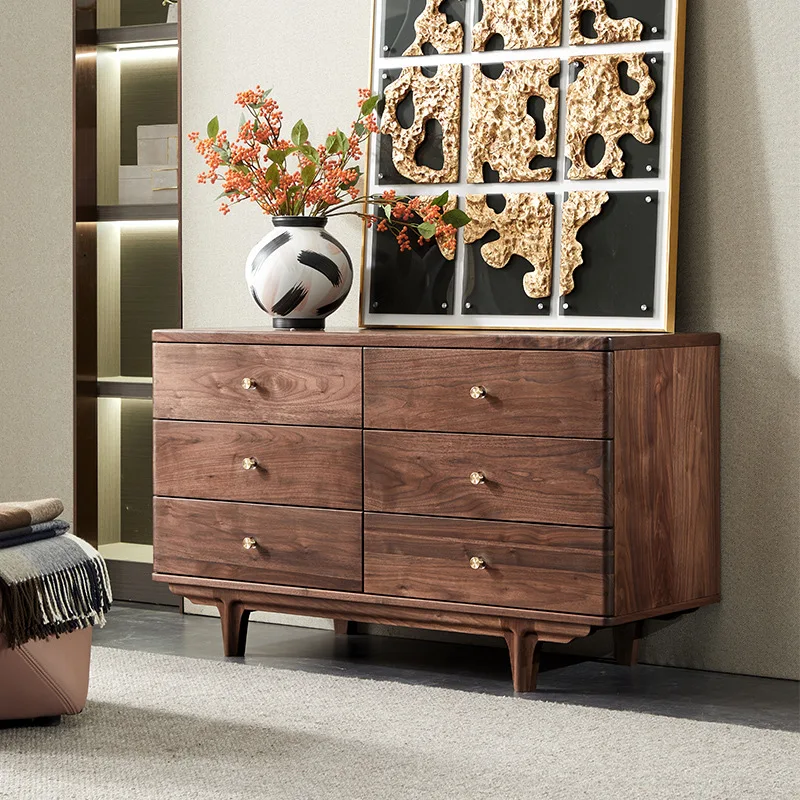 Black walnut six-chest cabinet, bedroom storage cabinet, all solid wood multi-functional bucket cabinet, retro furniture