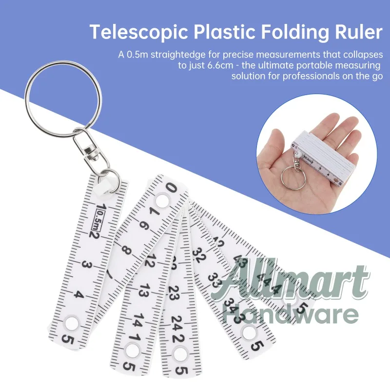 Multi functional mini measuring tool 2-piece white 0.5 meter metric British proportional plastic 10 section folding ruler