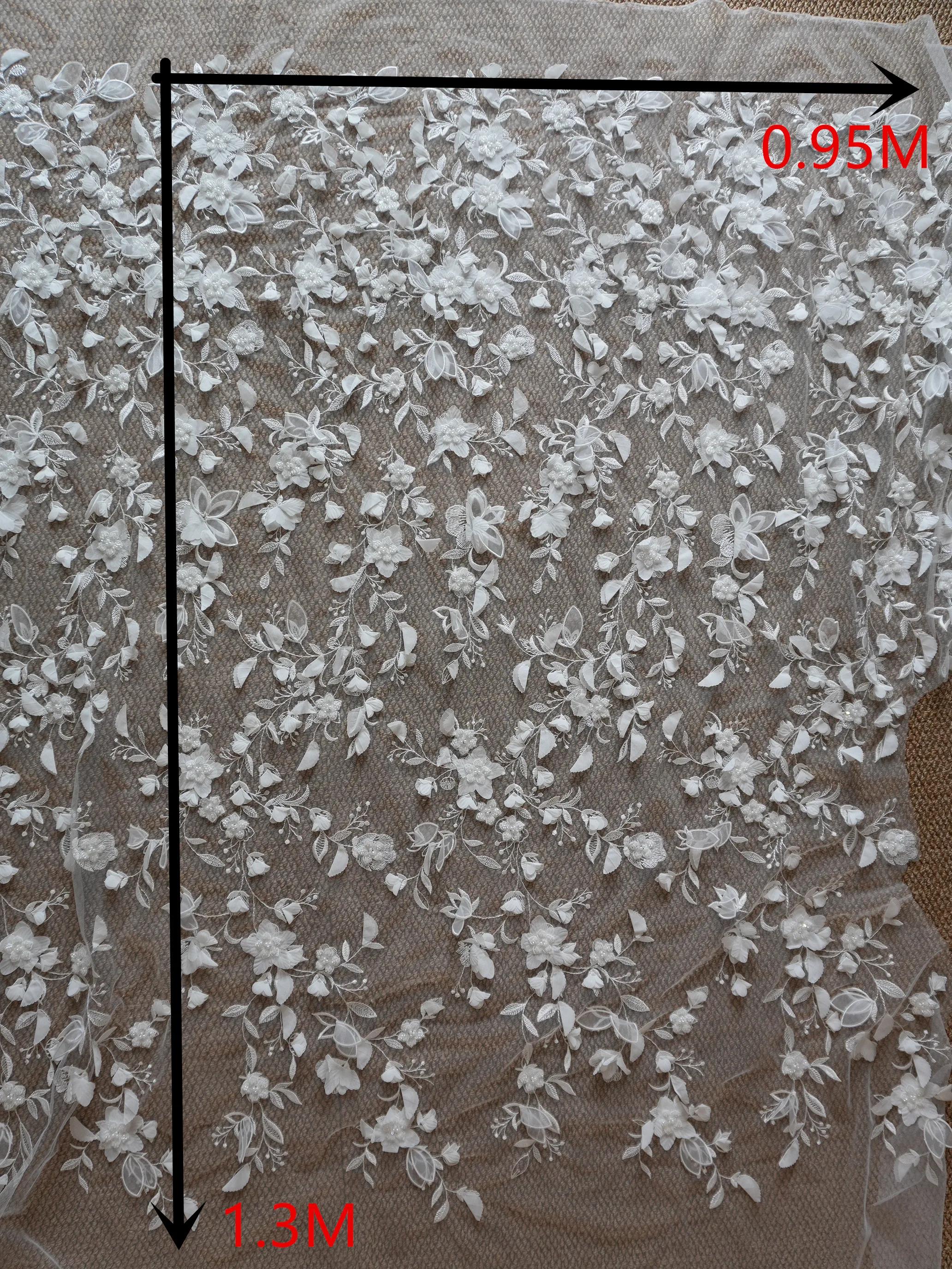 Zweige Blumen Hochwertiges Brautkleid Weißes Kleid Nähstoff Spitze.3D Chiffon Applikation Perlenstickerei Stoff.2025 Neues Design. – Detail 2