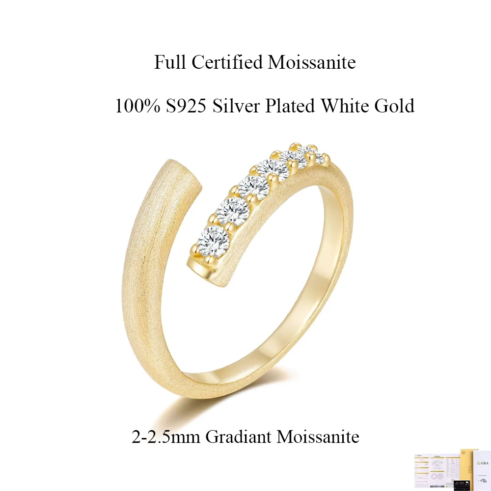 COSYA 2.5mm Full Moissanite Ring For Women 100% S925 Silver Plated 18K Gold Ajustable Open Row Band Wedding Fine Jewelry Gift