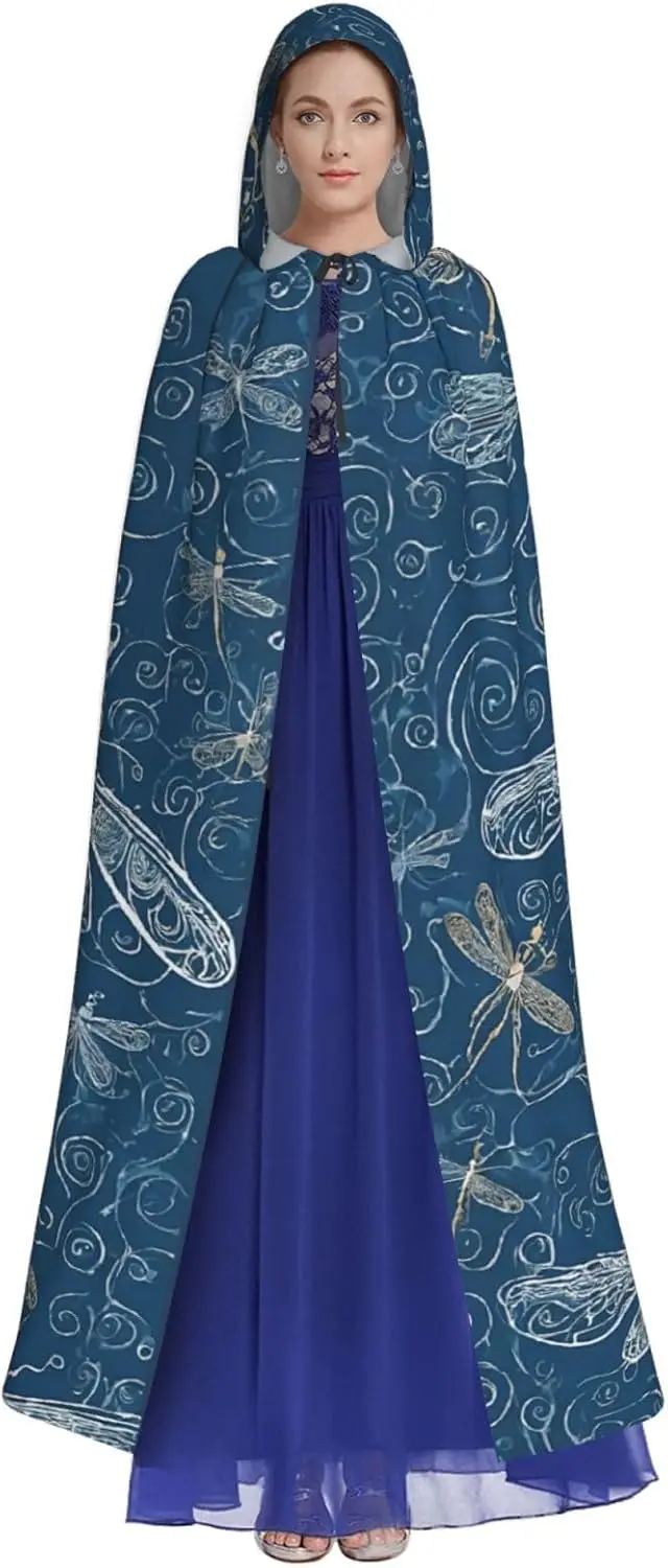 블루 드래곤플라이 풀 렝스 후드 케이프 망토 할로윈 코스프레 의상 성인용