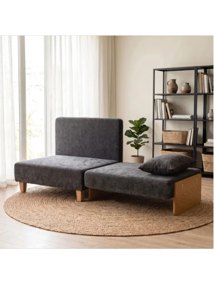 HOMCOM Schlafsessel 2-in-1 mit Bettfunktion, Schlafsofa mit 2 waschbaren Kissen, Seitentaschen, Leinen-Samt-Mischgewebe Gepostert Gästebett für Wohnzimmer, Schlafzimmer, 183 x 57 cm, Dunkelgrau
