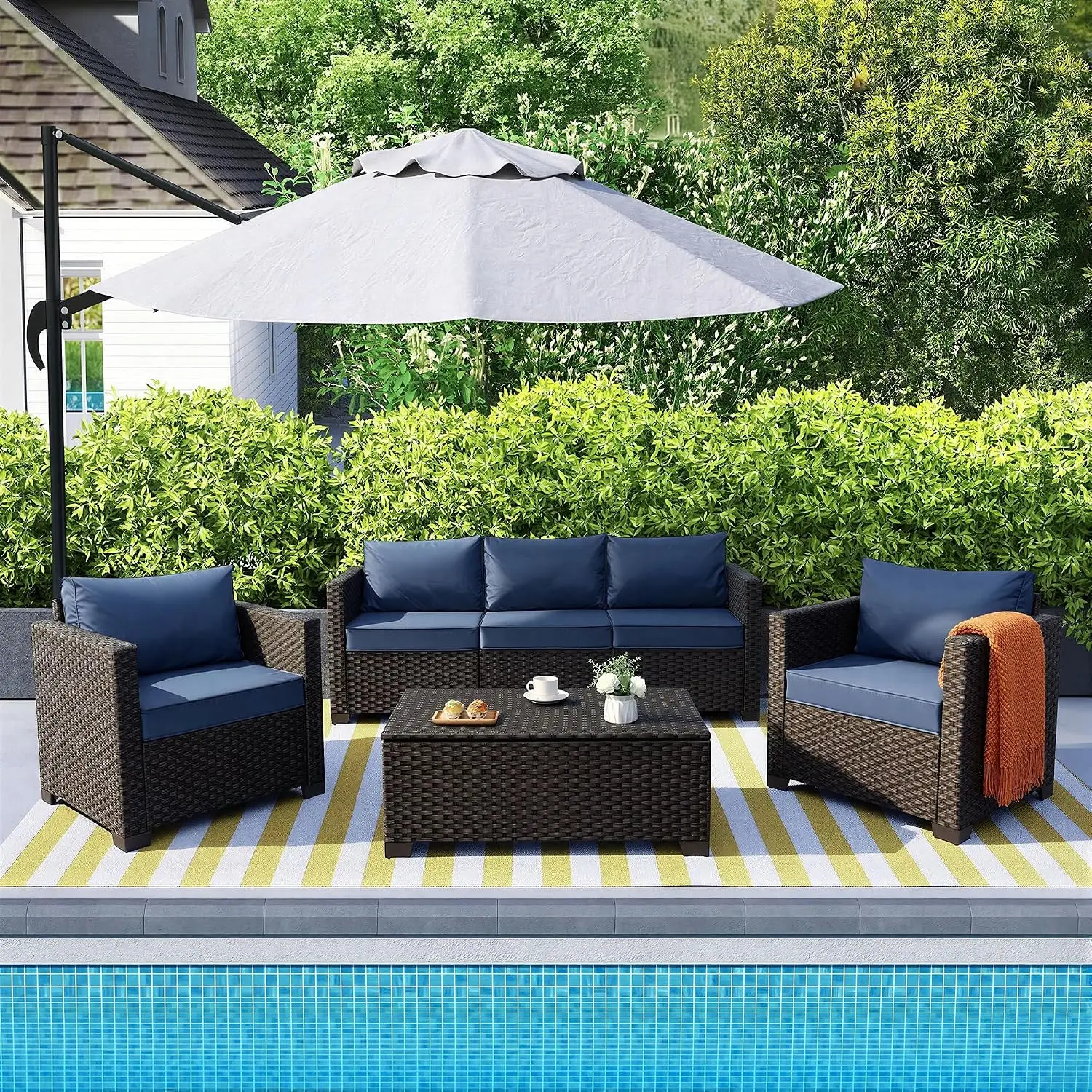Outdoor Furniture With Fire Pit Table - ชุดเฟอร์นิเจอร์ลานบ้าน 4 ชิ้น โต๊ะเตาผิงขนาด 45 นิ้ว