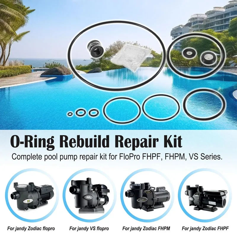 O-Ring Rebuild Repair Kit for Jandy Zodiac FHPF, FHPM, FloPro & VS FloPro Series Pool Pump,  O-Rings/PS-3890 Shaft Seal Etc