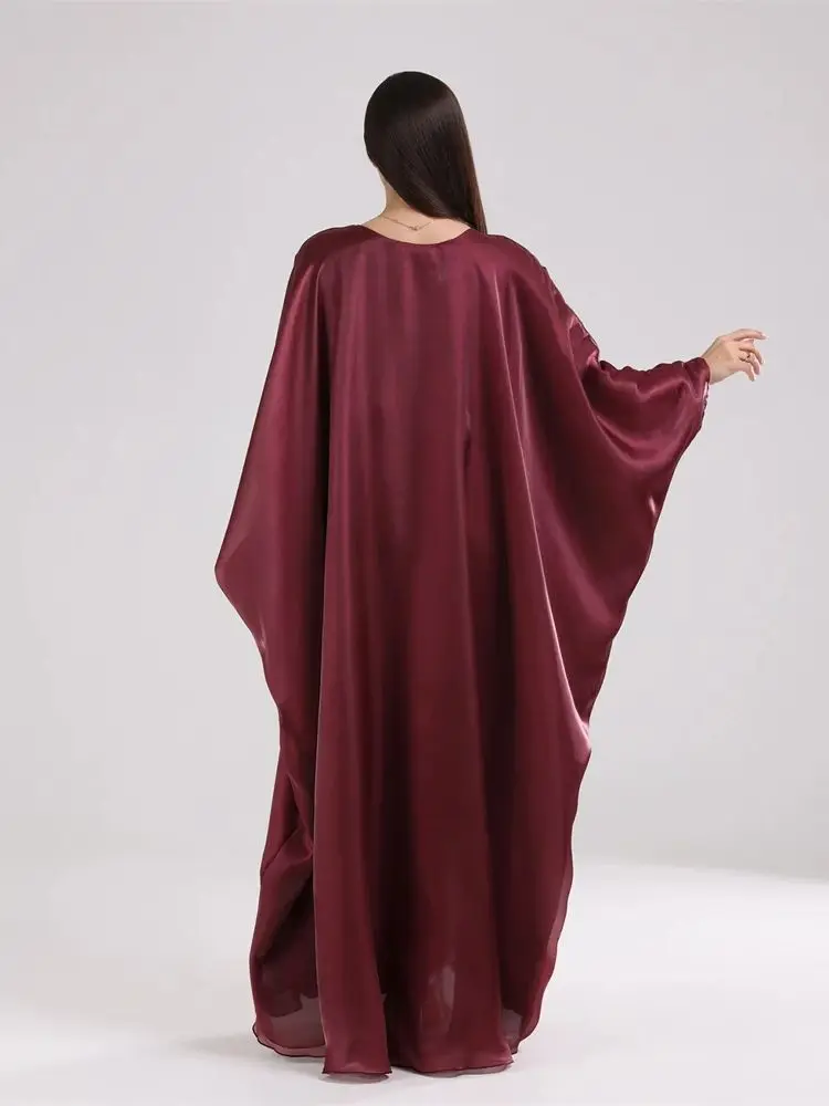 Batwing Butterfly Satin Abaya Dubai Luxury Muslim Kaftan Maxi Dress Abayas For Women Kebaya Robe Caftan Marocain Femme Vestidos