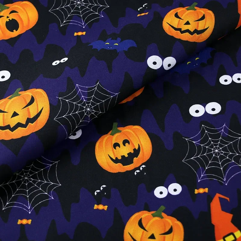 Halloween Fabric By The Meter for costume Diy Sewing Cartoon Pure Cotton Baby Kids Cloth Black Blue Thin Soft Christmas Printed