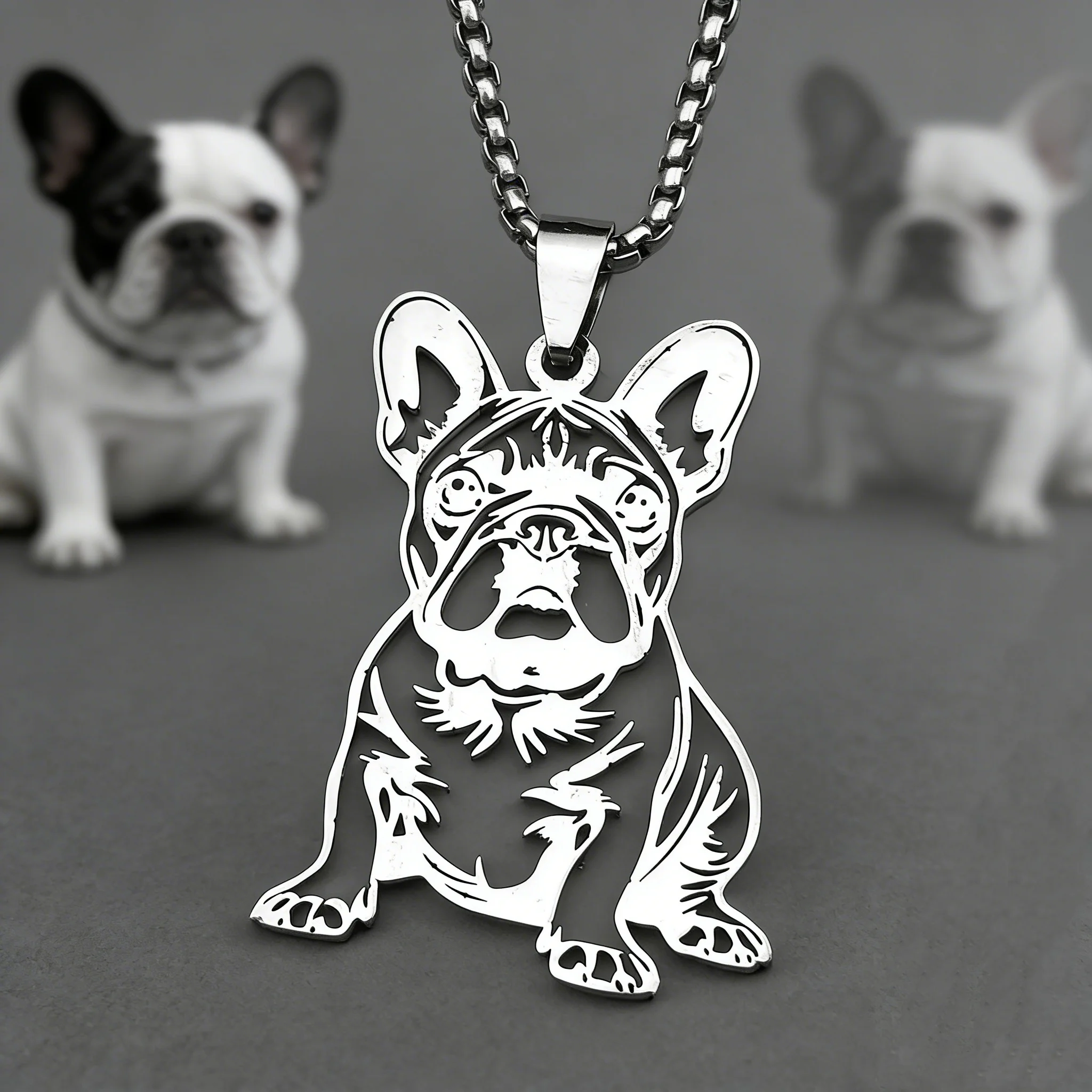 Dulce cadena de Bulldog Francés para mujeres y hombres, acero inoxidable, Color plateado, Animal, cachorro, Pug, perro, encantador colgante, collar, joyería
