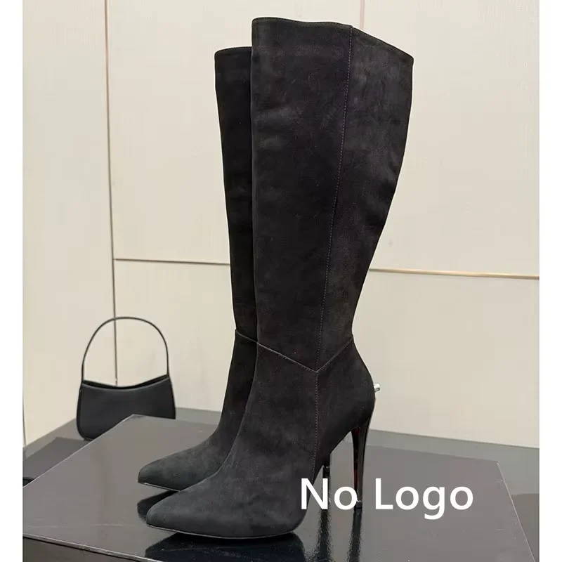 ABENGYA Sexy Black Suede Leather Knee High Boots For Women Sexy Strange Heels Party Long Boots Autumn Thin High Boots Women view 4