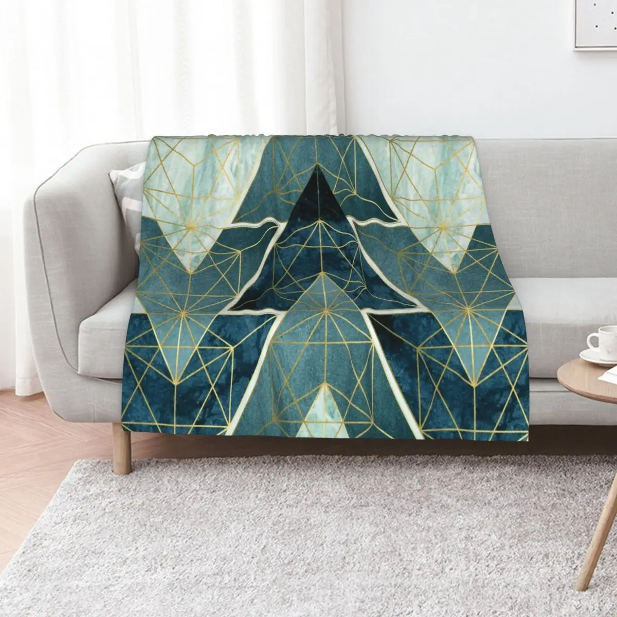 Geometric Excellence in Teal Throw Blanket Multi-Purpose Decorative Sofa Sofas for babies Thin Luxury St Blankets