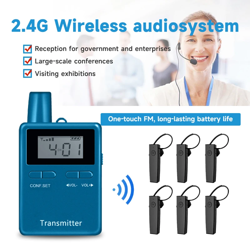 

2.4g 2403-2483 Wireless Audio Tour Guide System Microphone 1 Transmitter Plus 1 Receiver For Riding Teaching Meeting