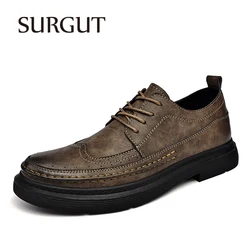 SURGUT Brand Genuine Leather Fashion Men Shoes Handmade Summer Autumn High Quality Breathable Soft Men Flats Shoes Sizes 38-46