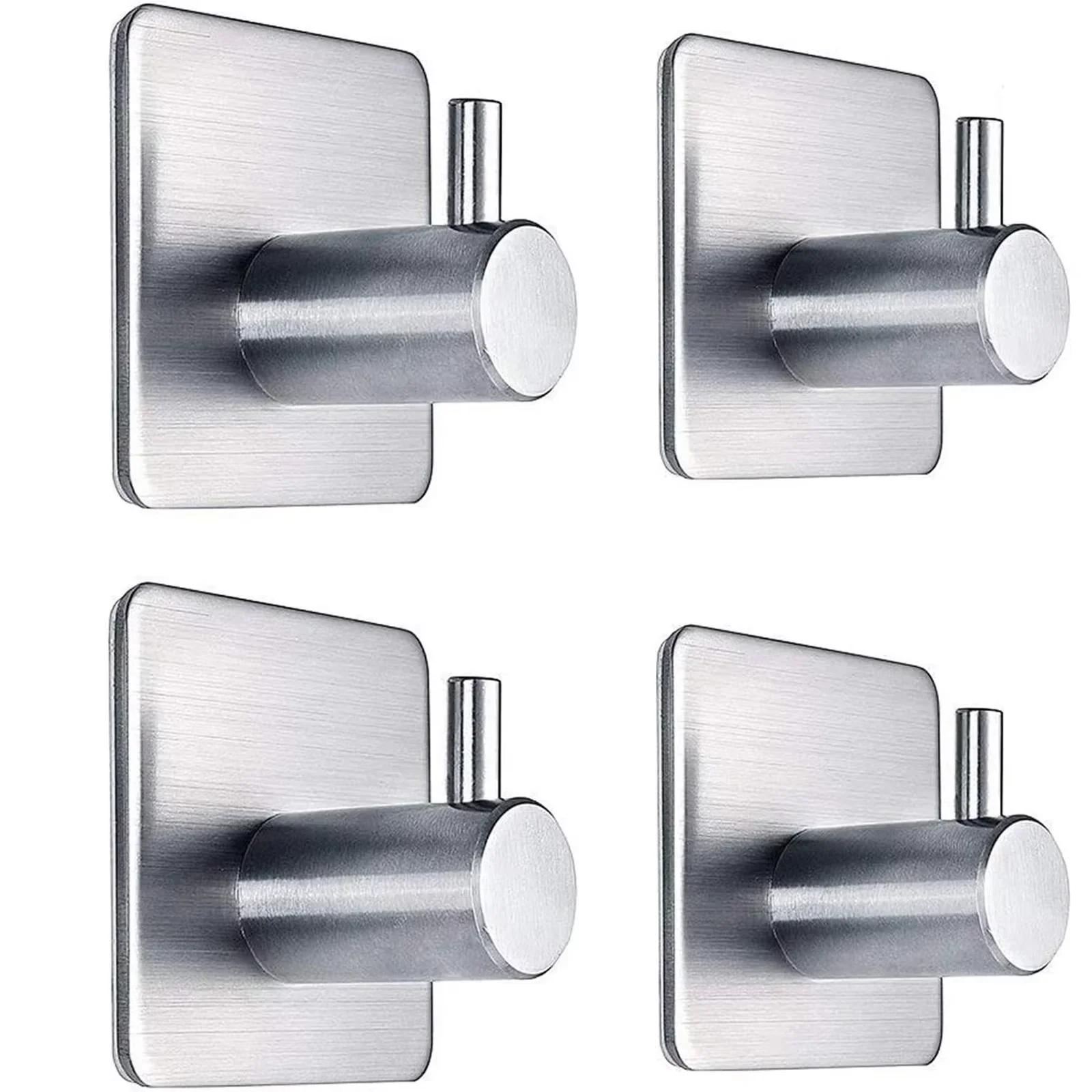 4pcs Self-Adhesive Towel Hooks 304 Stainless Steel Stick-On Wall Hooks For Home Coat Robe Bathroom Organization Accessories