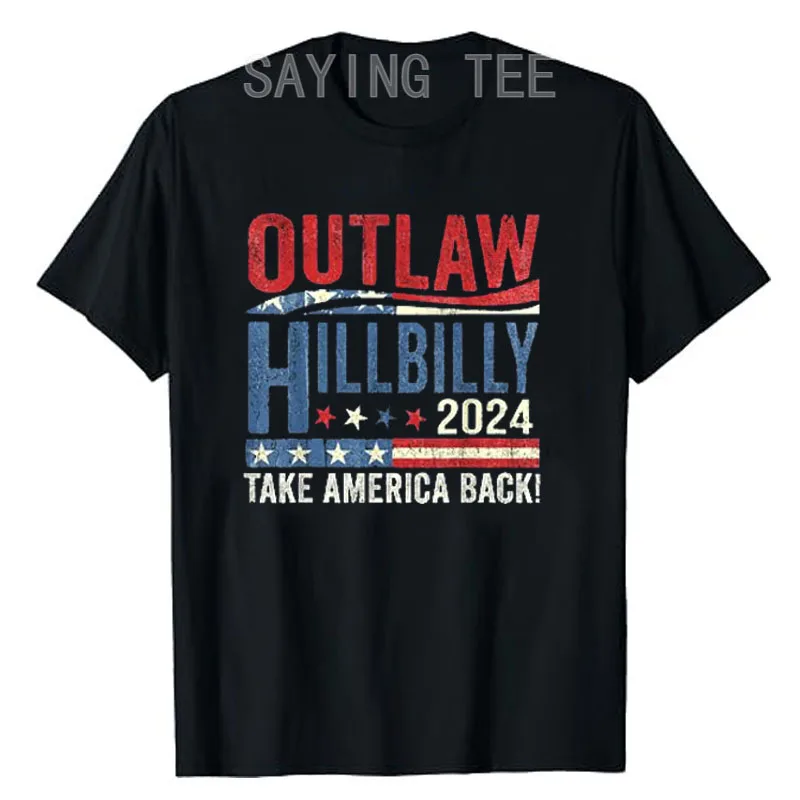 Vintage Elections Outlaw Hillbilly US Flag T-Shirt Trump Vance 2024 Campaign Tees Novelty Gifts Fashion 45th 47th President Tops