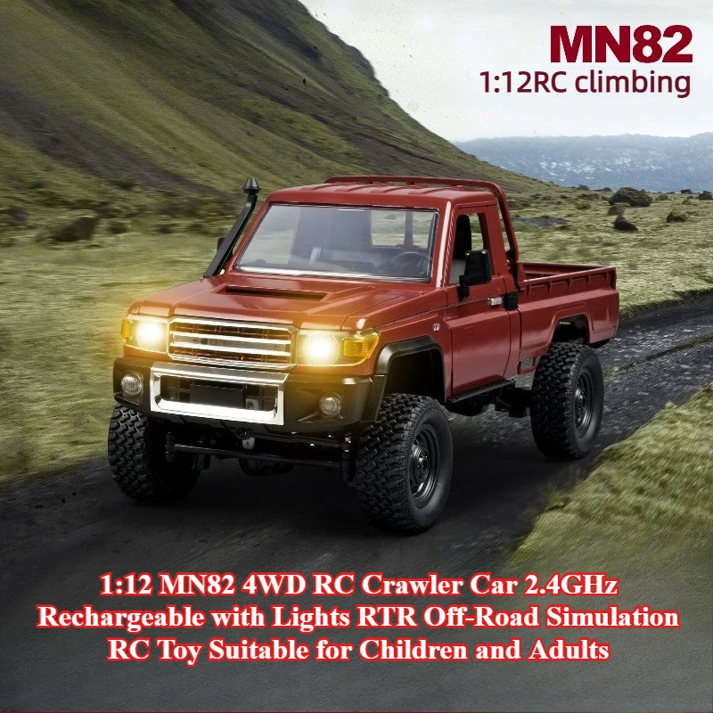 1:12 MN82 4WD RC Crawler Car 2.4GHz Rechargeable with Lights RTR Off-Road Simulation RC Toy Suitable for Children and Adults