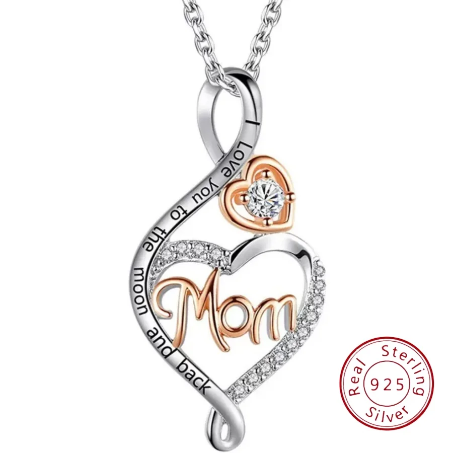 

S925 Sterling Silver Heart Necklace Trending Women's Fashion Two-Tone Diamond-Studded Pendant Elegant Silver Jewelry