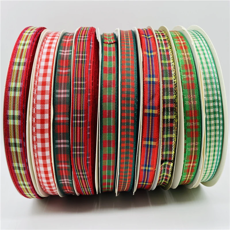 5yards/Lot 10mm Plaid Ribbon Christmas Decor Ribbon For Handmade Design Christmas Decoration DIY Gift Wrapping