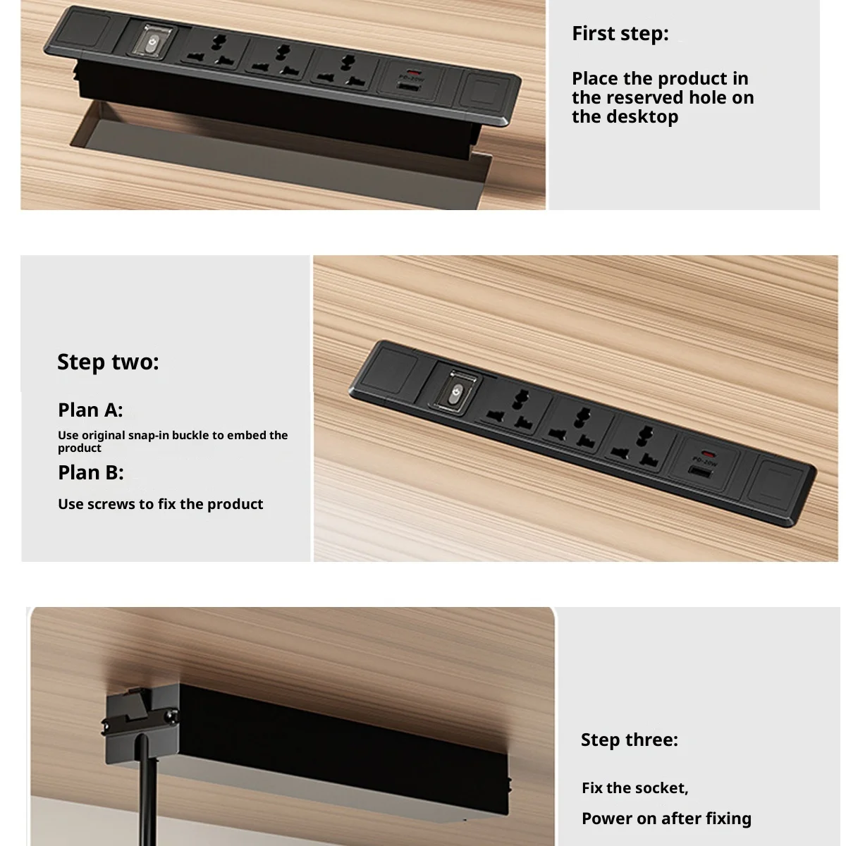 FUNAYA Built-in Table Socket Multi USB Universal EU US AU UK Plug Hidden Countertop Socket Power Strip for Office Desk Furniture