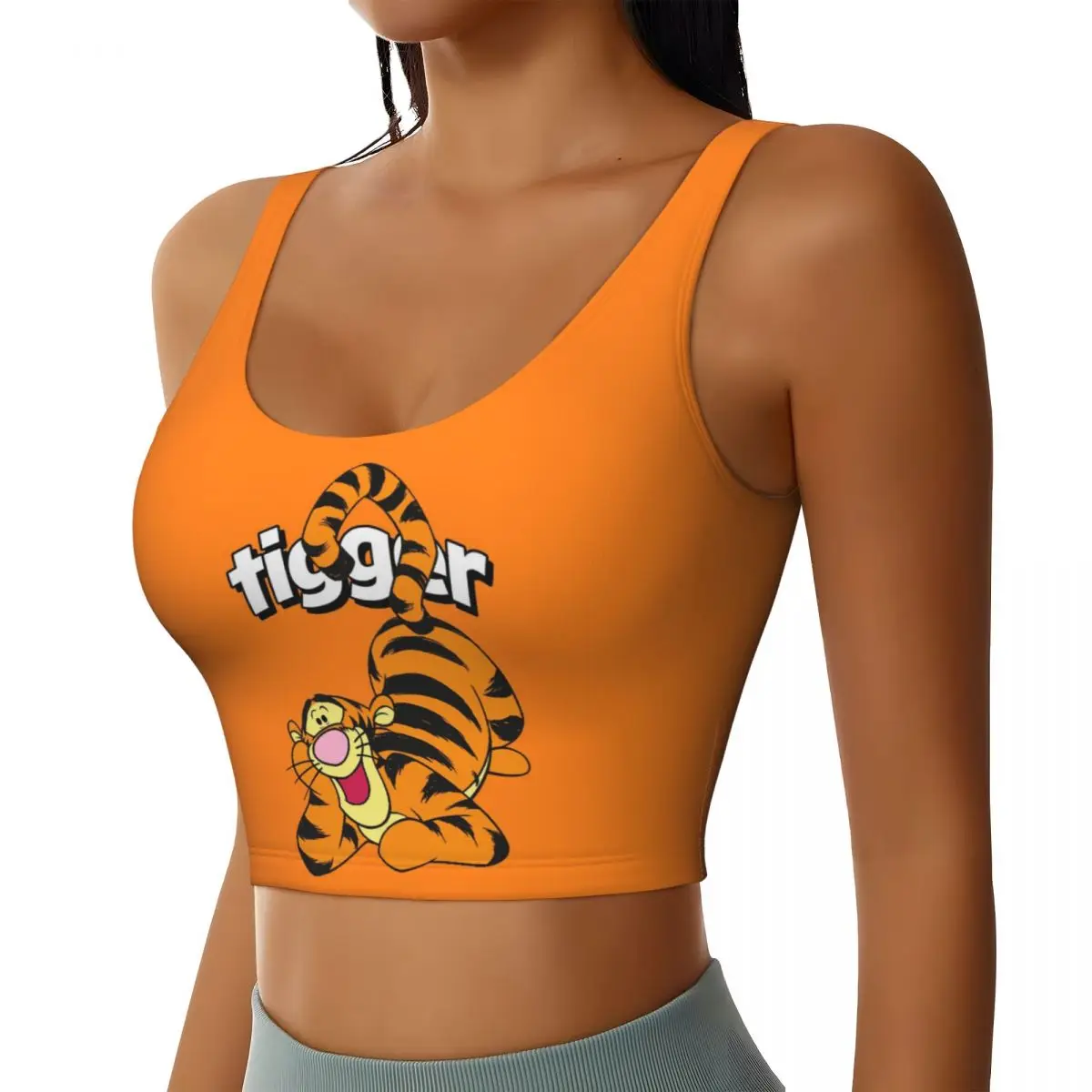 Custom Women's Winnie The Pooh Tigger Cartoon Anima Sports Bras High Impact Gym Workout Yoga Crop Tank Tops