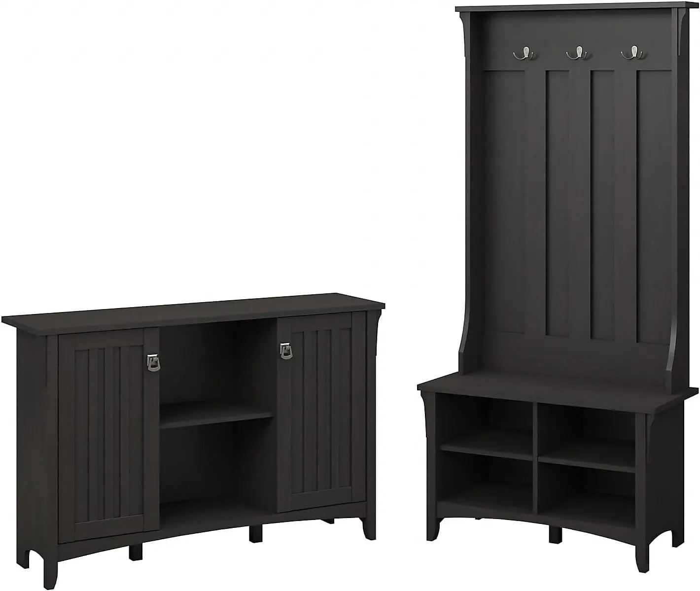 Salinas Entryway Storage Set with Hall Tree, Shoe Bench and Accent Cabinet in Vintage Black