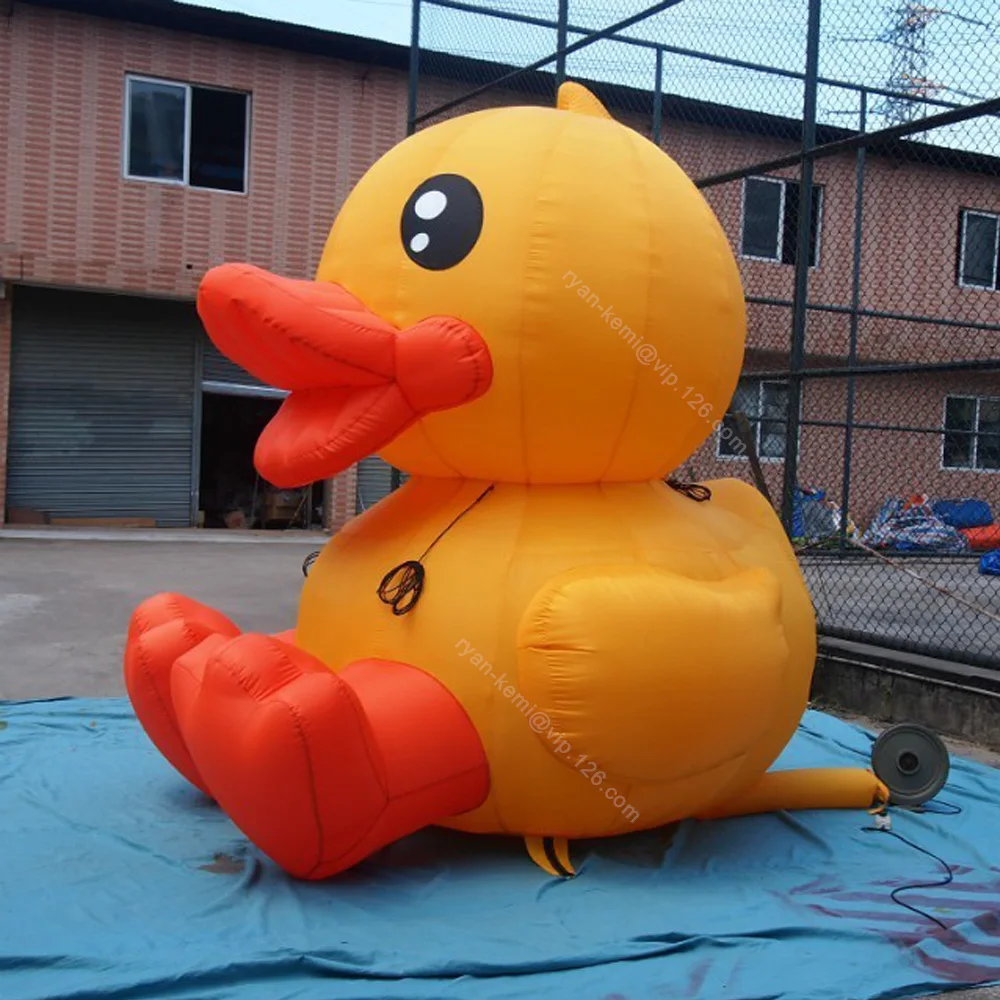 Giant Yellow Inflatable Duck Sitting With Feet Animal Air Balloon Cartoon Figure Mascot For Advertising Promotion Parade Display