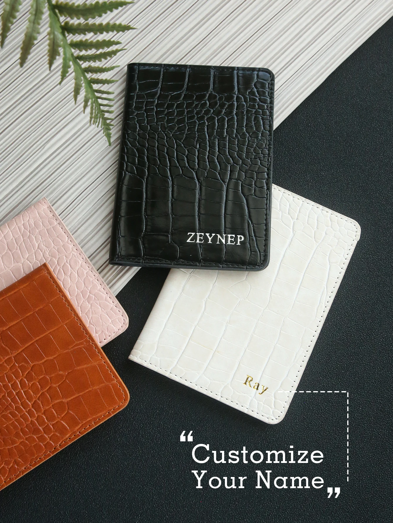 

1PCS Personalized Name Passport Holder Customized Gold Monogram Faux Crocodile Leather Passport Cover
