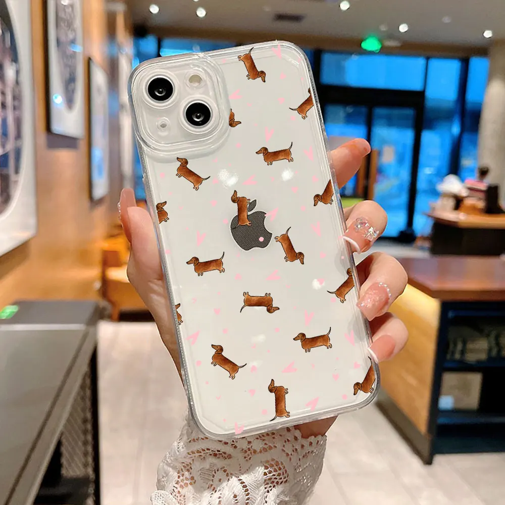 Cute Dachshund Bulldog Phone Case for iPhone 11 12 13 14 15 Pro Max Mini XS XR X SE 7 8 Plus Cover Cartoons Dog Fundas Coque