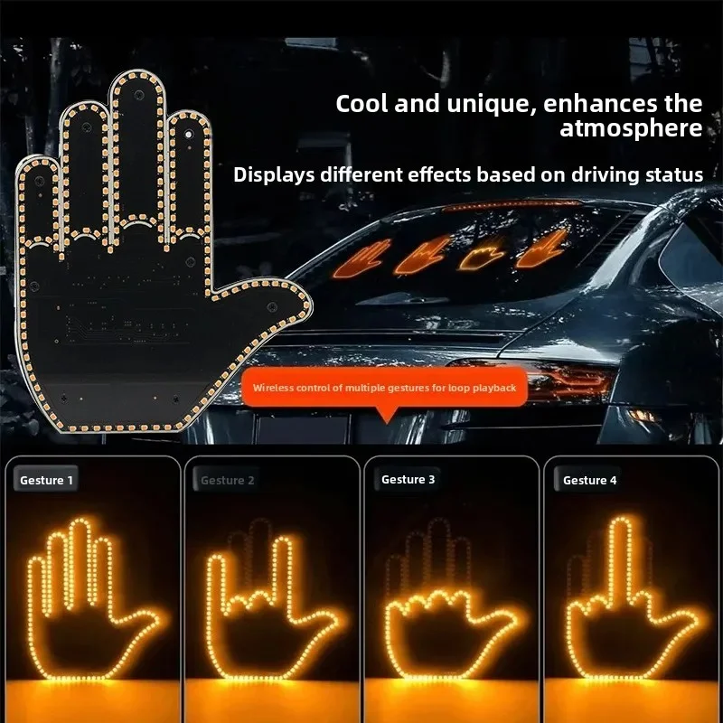 

Creative Fun Three Models Gesture Lamp Car Interior Rear Windshield LED Hand Gesture Sign Middle Finger Sign Warning Brake Light