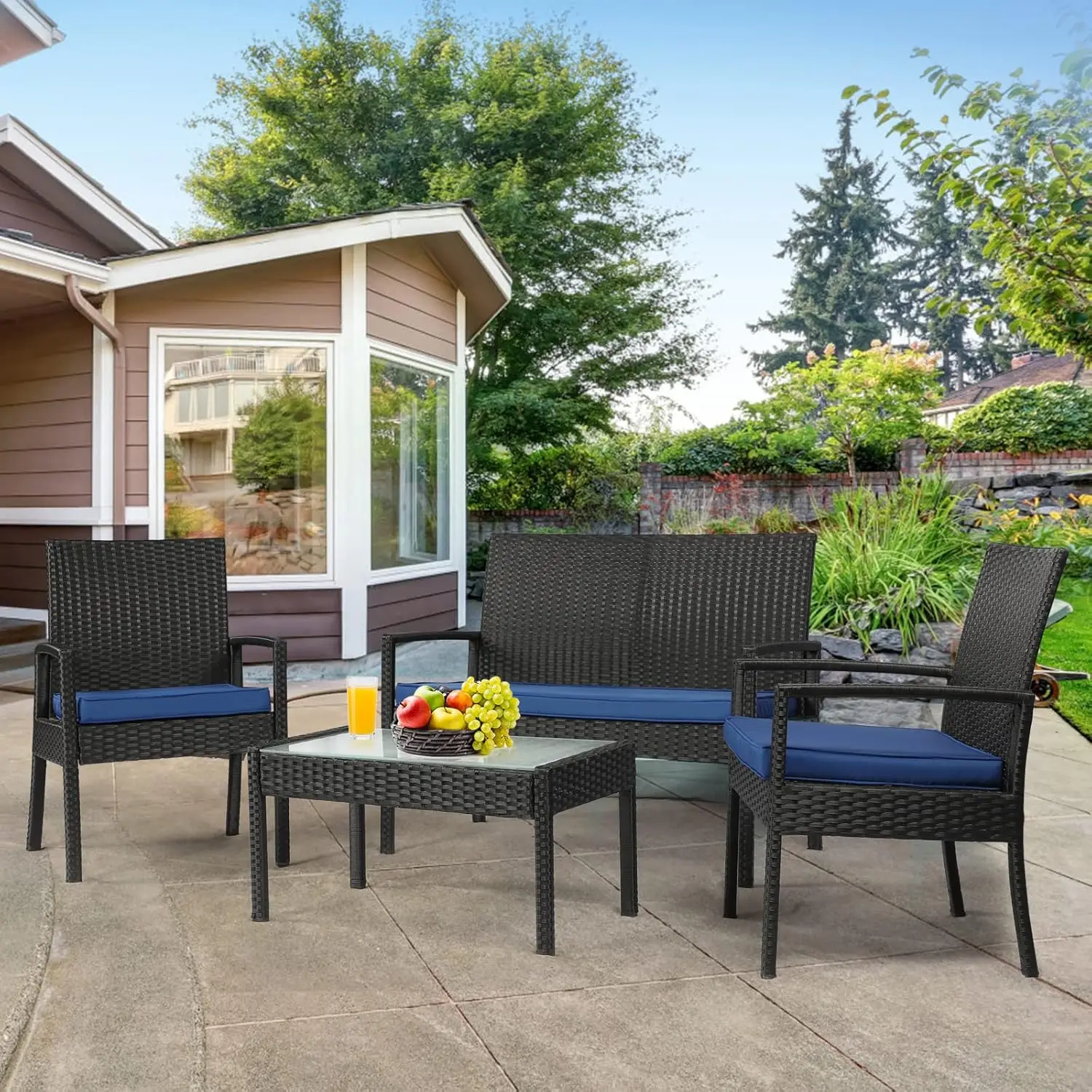 

3 Piece Outdoor Patio Furniture Sets Rattan Conversation Set with Soft Cushion Wicker Chairs Coffee Table Yard Backyard Lawn