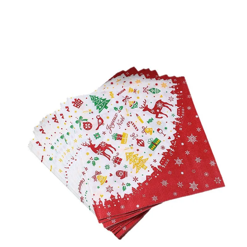 10/20pcs 33cm 2P New Christmas Element Printed Napkins Party Table Wood Pulp Paper Decorative Painting Paper DIY Decoupage Paper
