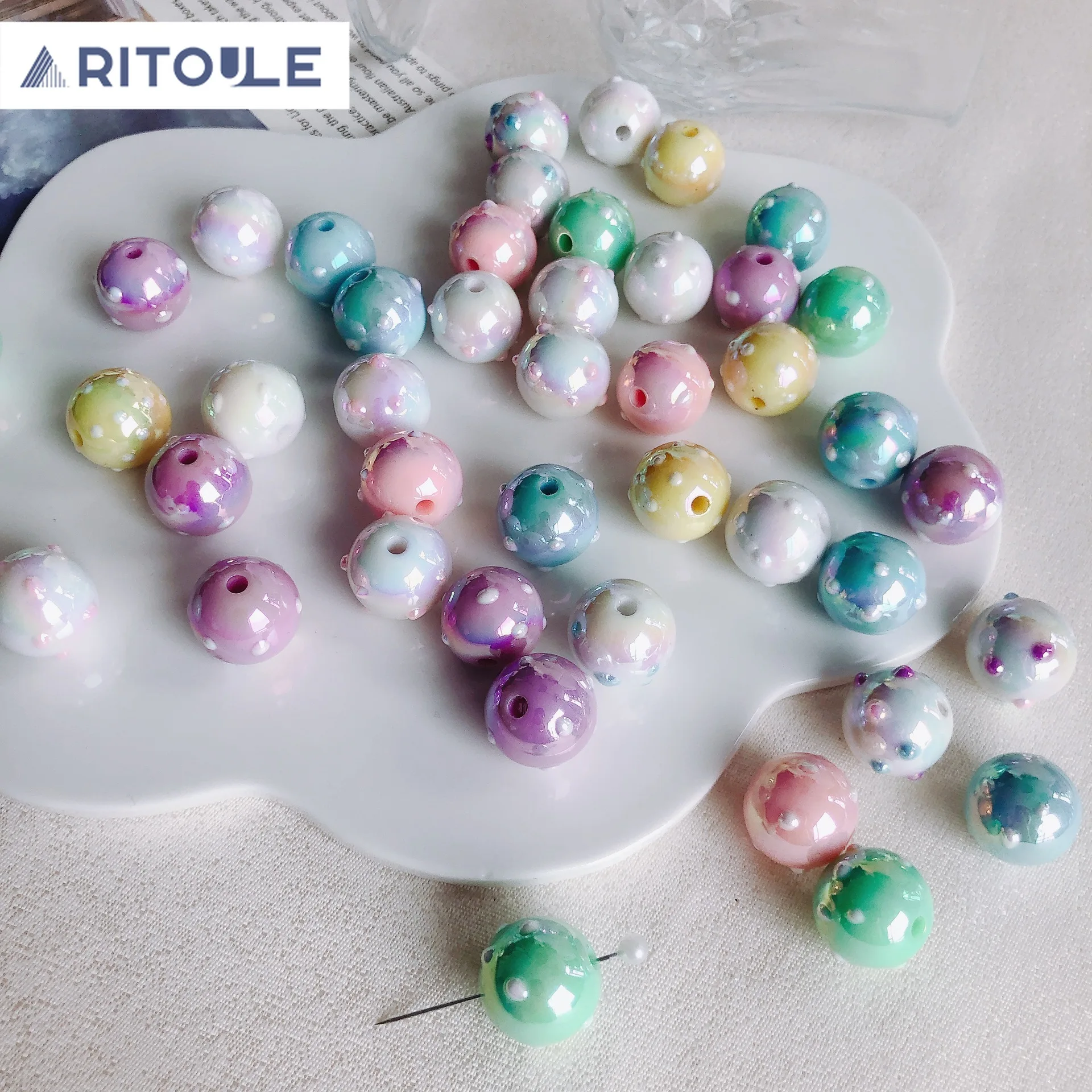 

DIY Jewelry Accessories Wholesale Acrylic Plating Color Hand-painted Beads Wave Dot Scattered Beads Handmade Jewelry Pendant