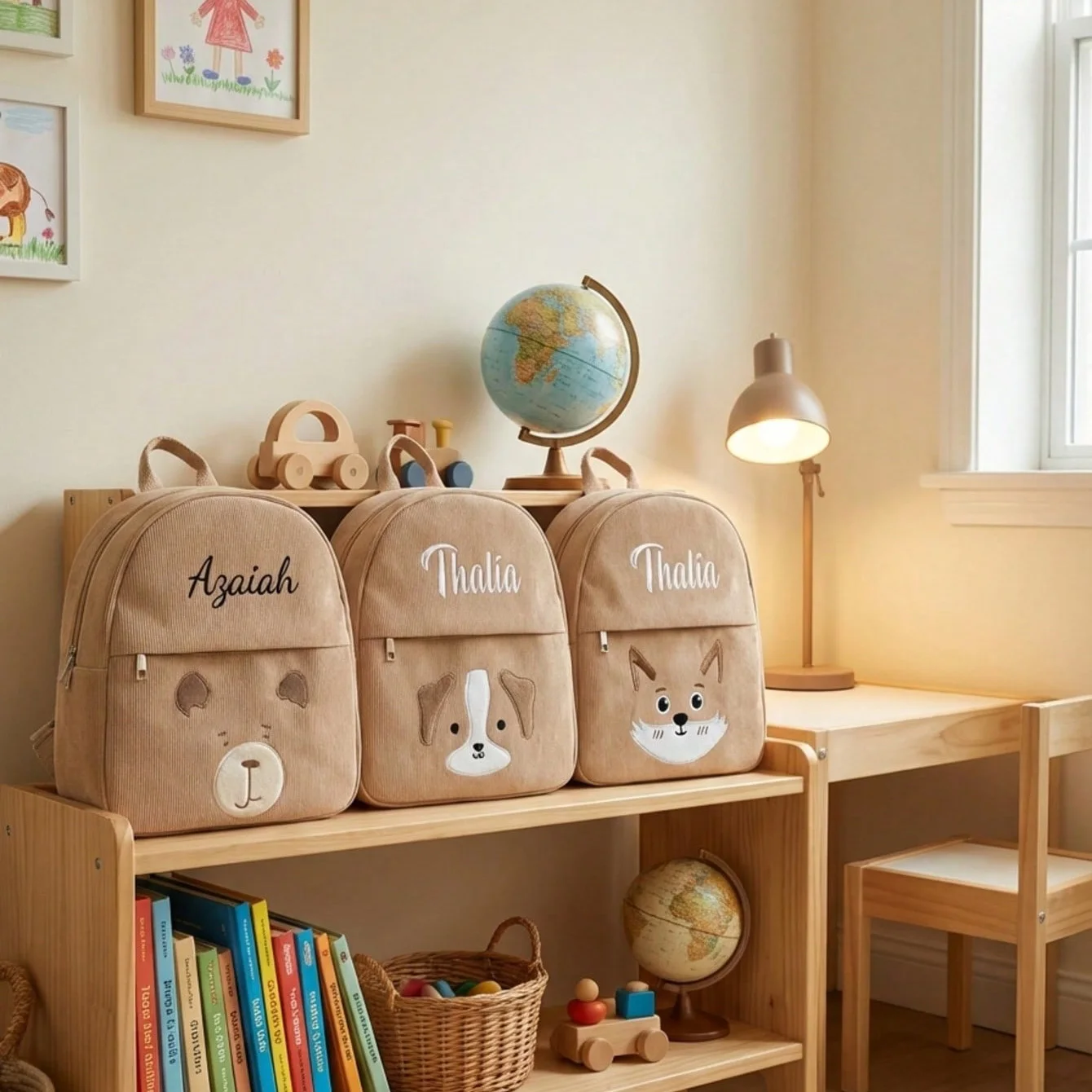 

Очаровательный детский рюкзак с мультяшными животными и вышивкой на заказ | Легкая вельветовая школьная сумка