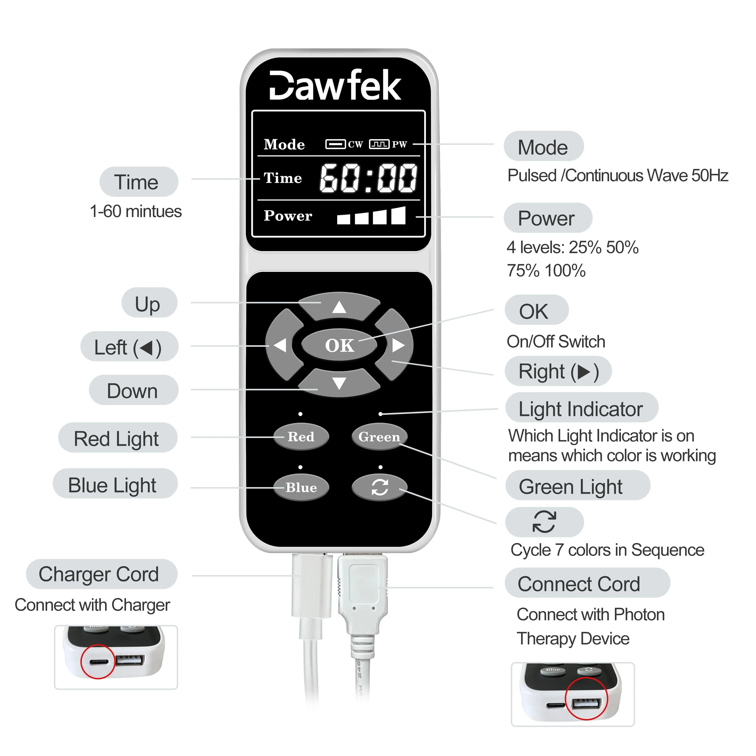 Dawfek Phototherapie-LED-Gesichtsmaske, Lichttherapie-Lampe, 7 Farben, 990 Perlen, Anti-Aging, Akne, Hautverjüngung