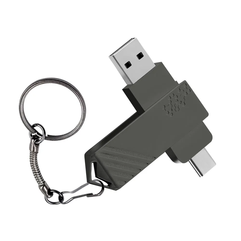 Tipo C USB Flash Drive 2.0 128GB 64GB 16GB 32GB con portachiavi Pen Drive rotante Pendrive Computer cellulare a doppio uso