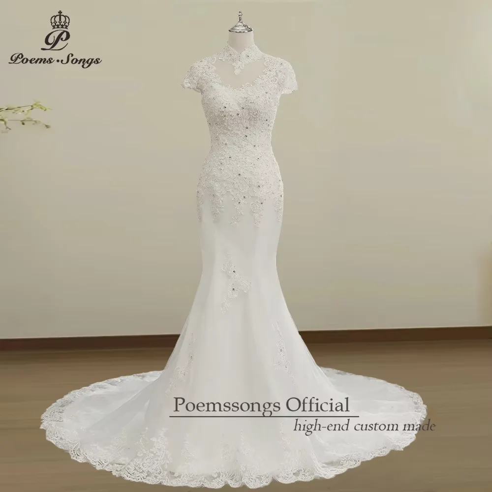 

Customized Chic Mermaid Style Weeding Dress Vestidos de Novia Boda Gorgeous Lace and Elegant Short Sleeves for Your Wedding Day