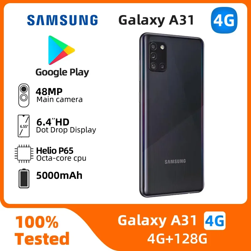 Samsung Galaxy A31 4g Smartphone Android Schermo da 6,4 pollici CPU Helio P65 Fotocamera da 48 MP Originale in buone condizioni Telefono usato