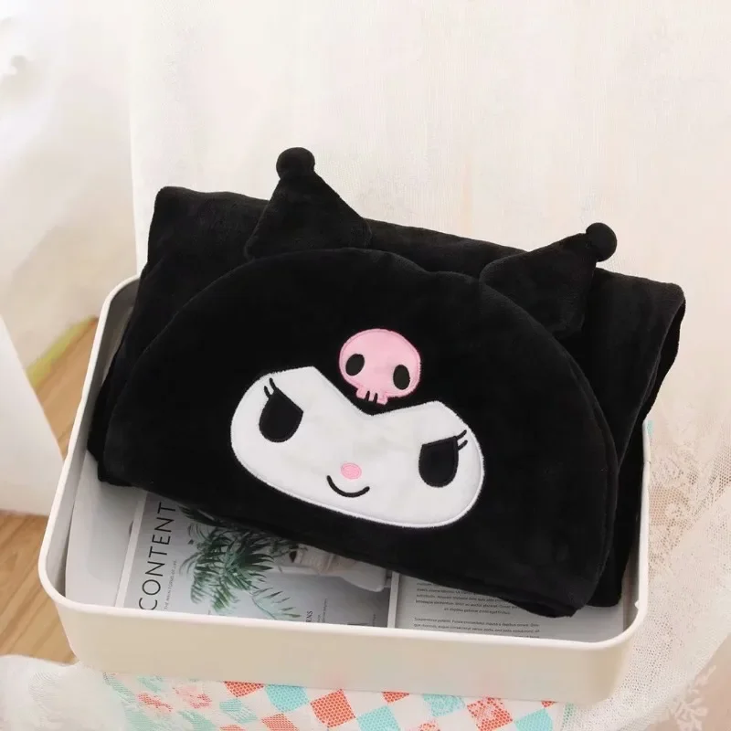 Sanrio Kawaii Kuromi Hooded Cloak Blanket My Melody Cinnamoroll Anime Girls Travel Portable Thickened Lunch Break Thermal Cloak