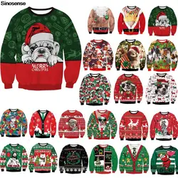 Men Women Tacky Xmas Sweater 3D Christmas Dog Snowflake Bell Reindeer Santa Printed Holiday Party Jumper Christmas Sweatshirt