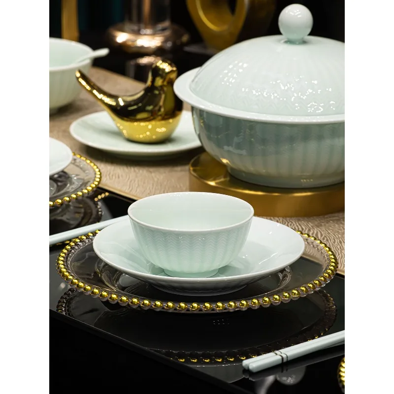

Celadon dishes set, household tableware set, high-end gift box, housewarming 48-70 pieces