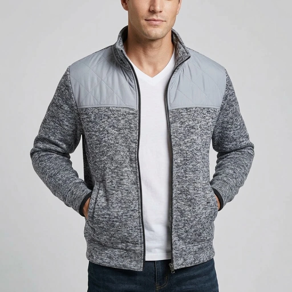Autumn Men's Fleece Jacket Casual Full Zip Stand Collar Sweatshirts Warm Winter Thermal Cardigan Coat Outerwear with Pocket Tops