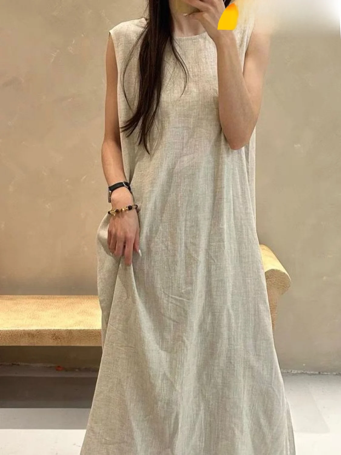 

Художественное хлопково-льняное платье-жилет свободного кроя в стиле дзен, средней длины, модное, для повседневной носки, с эластичной талией, без рукавов, в стиле принцессы, для катания на лыжах