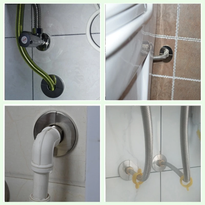 New Stainless Steel Split Round Escutcheon Plate Wall Split Flange Snap-on Faucet Decorative Cover for Kitchen Bathroom
