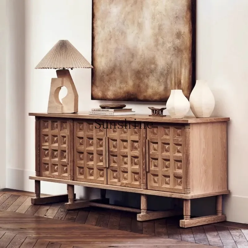 

American carved solid wood TV cabinet wabi-sandy aisle display wall side cabinet